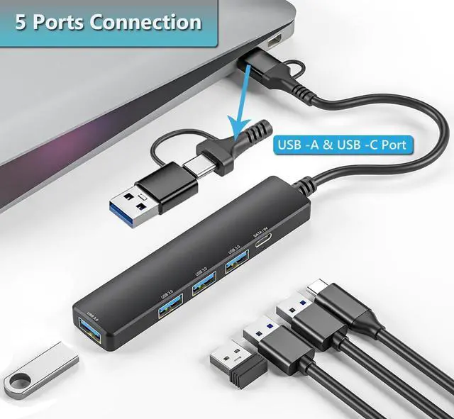 Alt view image 3 of 6 - USB 3.0 Hub with USB C Data Port, 2 in 1 USB Hub 5 Ports, Portable USB Splitter for Laptop, USB C Extender for MacBook Pro, iMac, Surface Pro, Dell XPS, PS5, PC, Mobile HDD, and More