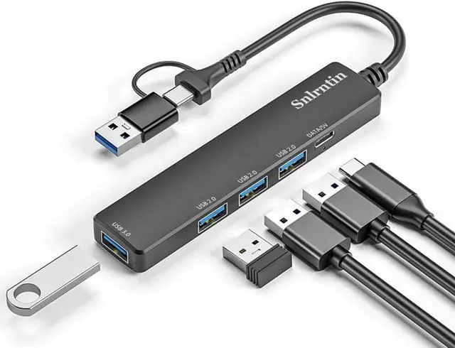 Main image of USB 3.0 Hub with USB C Data Port, 2 in 1 USB Hub 5 Ports, Portable USB Splitter for Laptop, USB C Extender for MacBook Pro, iMac, Surface Pro, Dell XPS, PS5, PC, Mobile HDD, and More