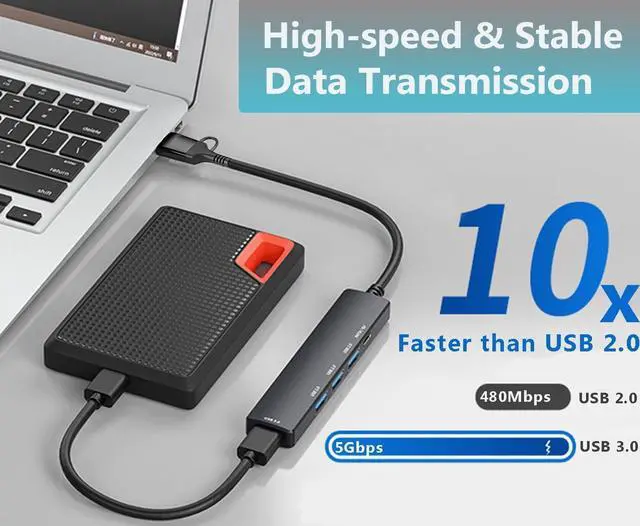 Alt view image 4 of 6 - USB 3.0 Hub with USB C Data Port, 2 in 1 USB Hub 5 Ports, Portable USB Splitter for Laptop, USB C Extender for MacBook Pro, iMac, Surface Pro, Dell XPS, PS5, PC, Mobile HDD, and More