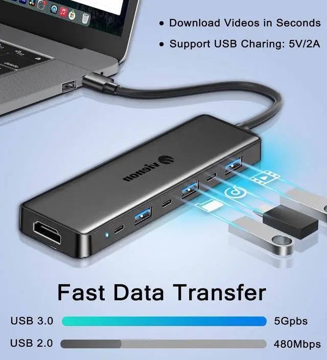Alt view image 6 of 7 - USB 3.0 to HDMI Adapter (7-in-1), USB 3.0 Hub with HDMI 1080P, USB 3.0, USB 2.0, USB C Data & Power Ports, USB to HDMI Hub for Monitor, PC, Laptop, Desktop Support Windows 7/8/10/11 & Mac OS