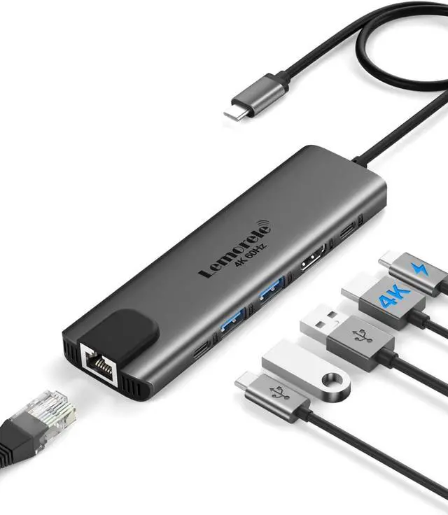 Main image of USB C Hub, Lemorele USB-C Hub (6-in-1) with 4K@60Hz HDMI, Gigabit Ethernet,100W Power Delivery, USB-C and 2 USB-A 5 Gbps Data Ports, USB c Adapter for MacBook Air, MacBook Pro, XPS, and More
