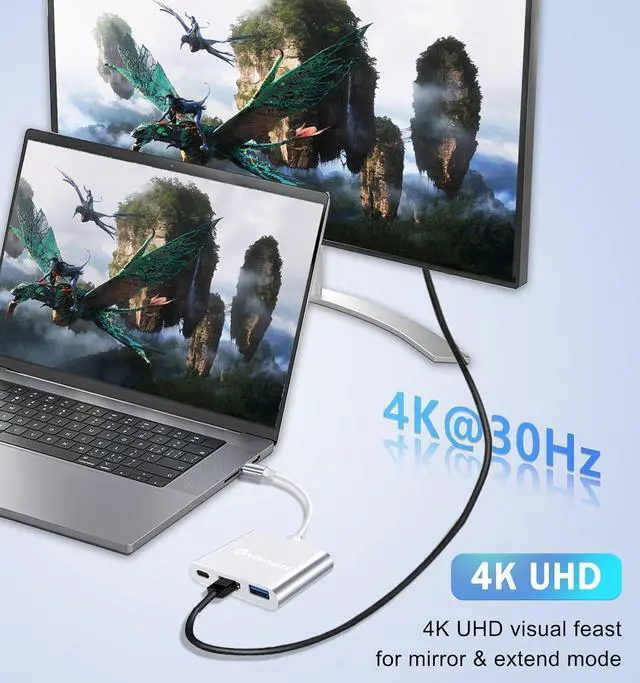 Alt view image 3 of 7 - USB C to HDMI Multiport Adapter, USB C Hub, USB C to USB Adapter with 4K HDMI+ USB 3.0 5Gbps + 100W Power Delivery, USB C Dongle for iPhone 15, Samsung, MacBook, iPad pro,Chromebook, Dell, More
