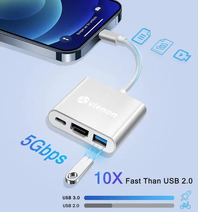 Alt view image 4 of 7 - USB C to HDMI Multiport Adapter, USB C Hub, USB C to USB Adapter with 4K HDMI+ USB 3.0 5Gbps + 100W Power Delivery, USB C Dongle for iPhone 15, Samsung, MacBook, iPad pro,Chromebook, Dell, More