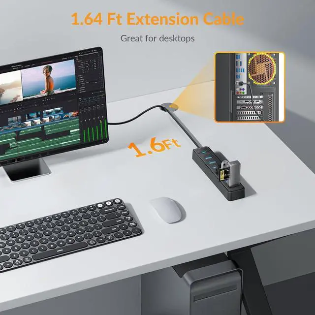Alt view image 2 of 7 - 7 Ports USB Hub 3.0 - iDsonix USB 3.0 Hub 5Gbps Splitter Multiport Adapter USB Hub Extender for PC Laptop Flash Drive Mobile HDD Windows/XPS 1.64Ft50cm