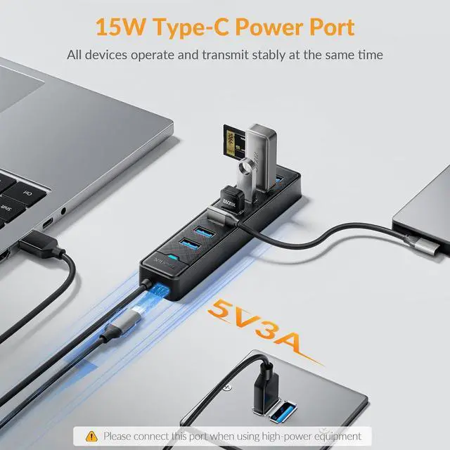 Alt view image 4 of 7 - 7 Ports USB Hub 3.0 - iDsonix USB 3.0 Hub 5Gbps Splitter Multiport Adapter USB Hub Extender for PC Laptop Flash Drive Mobile HDD Windows/XPS 1.64Ft50cm