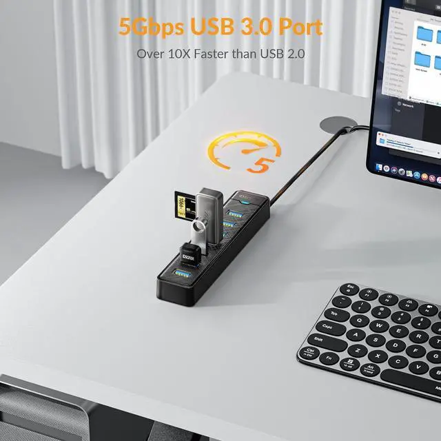Alt view image 3 of 7 - 7 Ports USB Hub 3.0 - iDsonix USB 3.0 Hub 5Gbps Splitter Multiport Adapter USB Hub Extender for PC Laptop Flash Drive Mobile HDD Windows/XPS 1.64Ft50cm