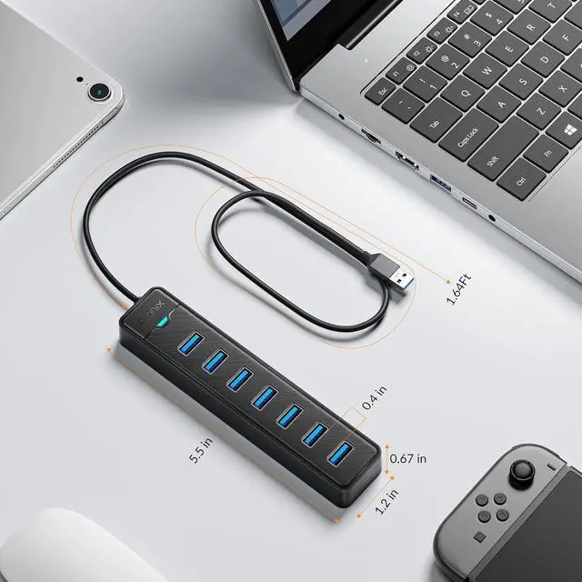 Alt view image 7 of 7 - 7 Ports USB Hub 3.0 - iDsonix USB 3.0 Hub 5Gbps Splitter Multiport Adapter USB Hub Extender for PC Laptop Flash Drive Mobile HDD Windows/XPS 1.64Ft50cm