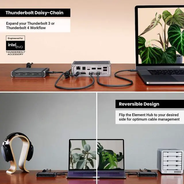 Alt view image 5 of 7 - CalDigit Thunderbolt 4 Element Hub - 4X USB4 Ports, USB 3.2 Gen2 10Gb/s, Single 8K or Dual 4K Displays, 60W Charging, 0.8m Cable