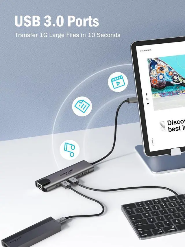 Alt view image 4 of 7 - USB C Hub, Lemorele USB-C Hub (6-in-1) with 4K@60Hz HDMI, Gigabit Ethernet,100W Power Delivery, USB-C and 2 USB-A 5 Gbps Data Ports, USB c Adapter for MacBook Air, MacBook Pro, XPS, and More