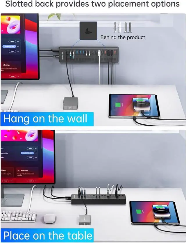 Alt view image 6 of 7 - Powered USB 3.0 Hub, ACASIS 16 Port USB Hub Powered(Include 2*USB C 3.0+4 Smart Charging Port) with 60W Power Adapter, Support Wall Mount, USB Hub for PC Laptop, Mac, Printer, Camera