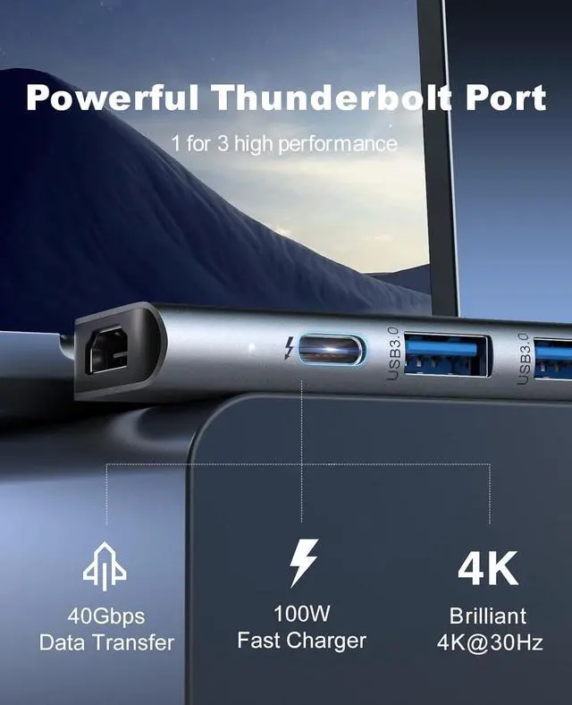 Alt view image 2 of 7 - USB C Hub Adapter MacBook - UtechSmart 7 in 2 MacBook Pro/Air Accessories Multiport Adapter with Thunderbolt 3 Port, 100W PD 4K@30Hz, 40Gbps 4K HDMI, 3*USB3.0 Data Port SD and MicroSD Card Reader