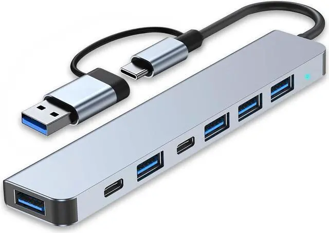 Main image of USB C Hub USB Splitter 7 in 1 USB Extender Multiport USB Adapter with 5 USB Ports 1 USB-C 60W PD Charging Port for MacBook Pro/iPad Pro/Surface Pro/HP Laptop/Galaxy Phones (1 to 7)