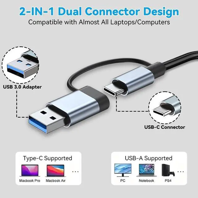 Alt view image 5 of 7 - USB C Hub USB Splitter 7 in 1 USB Extender Multiport USB Adapter with 5 USB Ports 1 USB-C 60W PD Charging Port for MacBook Pro/iPad Pro/Surface Pro/HP Laptop/Galaxy Phones (1 to 7)
