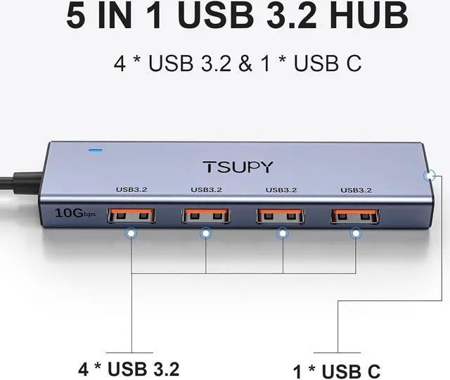 Alt view image 2 of 6 - USB Hub 3.2, TSUPY USB Splitter 10Gbps 4 USB 3.2 Ports with 4ft Extension Cable,Ultra-Slim Aluminium USB 3.2 Gen 2 HUB Fast Data Transfer USB Port Extender for MacBook,Chromebook,Mobile HDD,Laptops