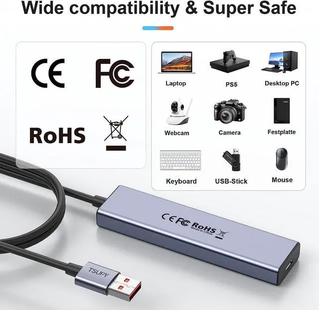 Alt view image 6 of 6 - USB Hub 3.2, TSUPY USB Splitter 10Gbps 4 USB 3.2 Ports with 4ft Extension Cable,Ultra-Slim Aluminium USB 3.2 Gen 2 HUB Fast Data Transfer USB Port Extender for MacBook,Chromebook,Mobile HDD,Laptops