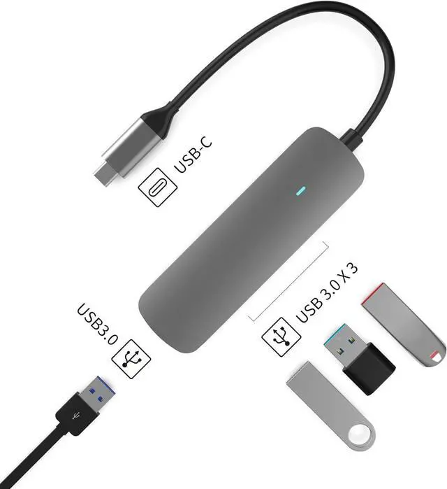 Alt view image 2 of 7 - MMOBIEL USB-C to 4X USB-A Adapter Port Hub - 4-in-1 USB Hub Splitter - USB Hub 3.0-5Gbps - USB Splitter Compatible with MacBook, iPad Air/Pro, Dell, Samsung - USB Data Hub - USB Divider - Aluminum