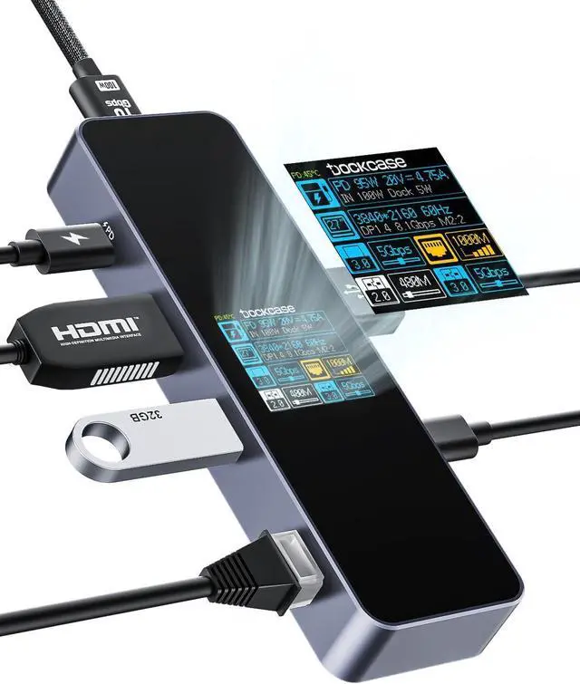 Main image of DOCKCASE Visual Smart USB C Hub (6-in-1) with HDMI Port 4K@60Hz, Gigabit Ethernet, USB-C and 2 USB-A 5Gbps Data Ports, 100w PD Power Delivery, for MacBook Air, MacBook Pro, XPS, and More