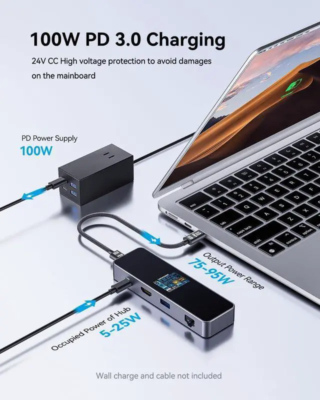 Alt view image 4 of 7 - DOCKCASE Visual Smart USB C Hub (6-in-1) with HDMI Port 4K@60Hz, Gigabit Ethernet, USB-C and 2 USB-A 5Gbps Data Ports, 100w PD Power Delivery, for MacBook Air, MacBook Pro, XPS, and More
