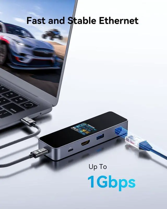 Alt view image 6 of 7 - DOCKCASE Visual Smart USB C Hub (6-in-1) with HDMI Port 4K@60Hz, Gigabit Ethernet, USB-C and 2 USB-A 5Gbps Data Ports, 100w PD Power Delivery, for MacBook Air, MacBook Pro, XPS, and More