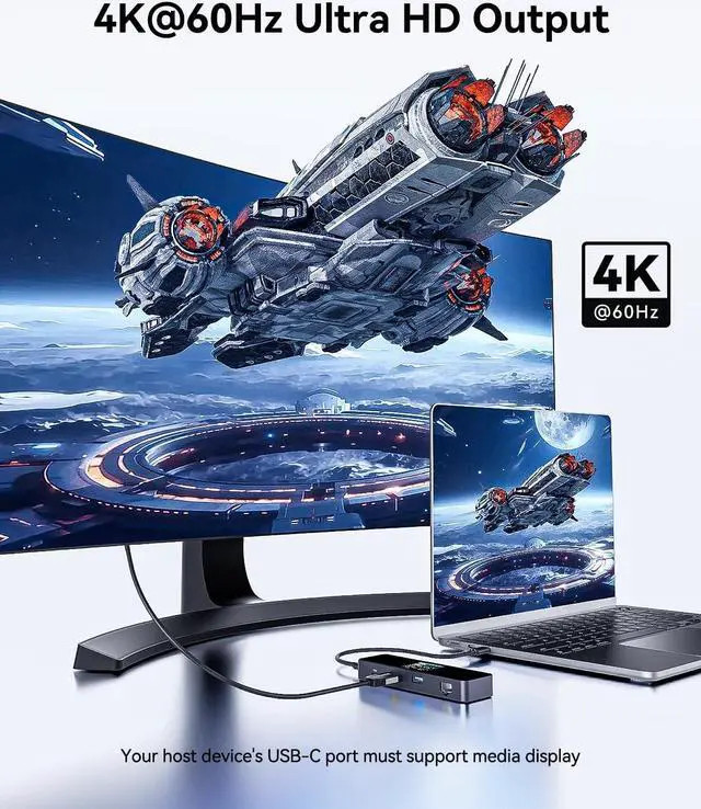 Alt view image 5 of 7 - DOCKCASE Visual Smart USB C Hub (6-in-1) with HDMI Port 4K@60Hz, Gigabit Ethernet, USB-C and 2 USB-A 5Gbps Data Ports, 100w PD Power Delivery, for MacBook Air, MacBook Pro, XPS, and More