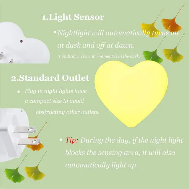 Alt view image 6 of 7 - Cute Night Lights, Heart Shape Nursery Nightlight with Light Sensors, Auto Dusk to Dawn Sensor, Soft Warm White, Ideal Nightlight for Bedroom, Bathroom, Hallway, Kitchen (Pink)