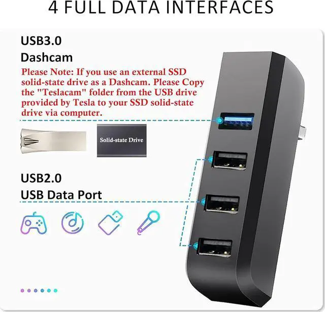 Alt view image 3 of 7 - Glove Box USB Hub for Tesla Model Y 2021-2024 Model 3 2021-2023, 4-in-1 Glovebox Docking Station Accessories for Dash Cam Flash Drive Charger Data Transfer Game Music(Not fit 2024 Model 3)