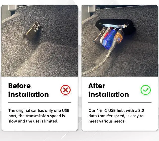 Alt view image 2 of 7 - Glove Box USB Hub for Tesla Model Y 2021-2024 Model 3 2021-2023, 4-in-1 Glovebox Docking Station Accessories for Dash Cam Flash Drive Charger Data Transfer Game Music(Not fit 2024 Model 3)