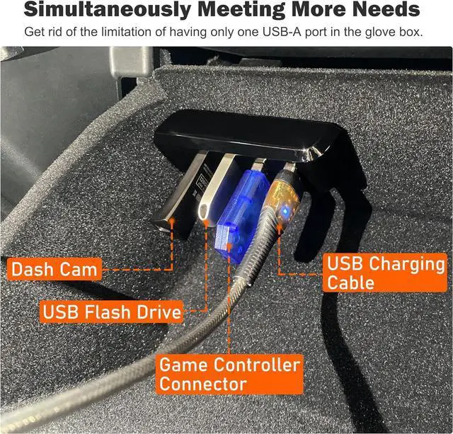 Alt view image 4 of 7 - Glove Box USB Hub for Tesla Model Y 2021-2024 Model 3 2021-2023, 4-in-1 Glovebox Docking Station Accessories for Dash Cam Flash Drive Charger Data Transfer Game Music(Not fit 2024 Model 3)