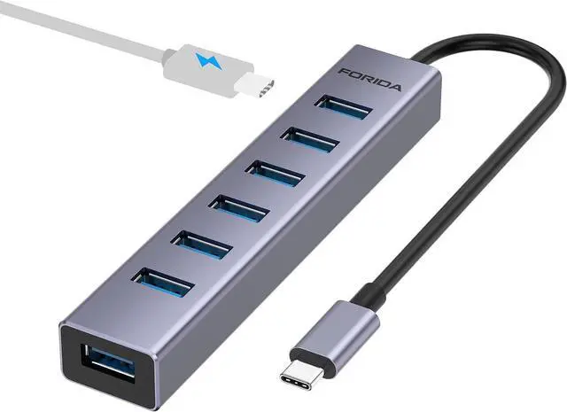 Main image of USB C to USB Hub, 8 Ports USB 3.0 Adapter with 7 USB 3.0 Data Ports,USB C Splitter with USB C 5V/3a Extra Power, 7.9IN/20CM Main Cable USB HUB, USB Extension for Laptop and PC