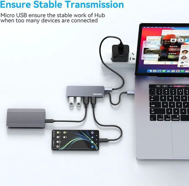 Alt view image 4 of 6 - USB C Hub USB 3.0 Hub for Laptop 4 Port USB Expander Multiport USB Splitter Type C Hub Dongle for MacBook Pro, Mac Mini iMac, Dell, HP, Chromebook, PC Flash Drive HDD