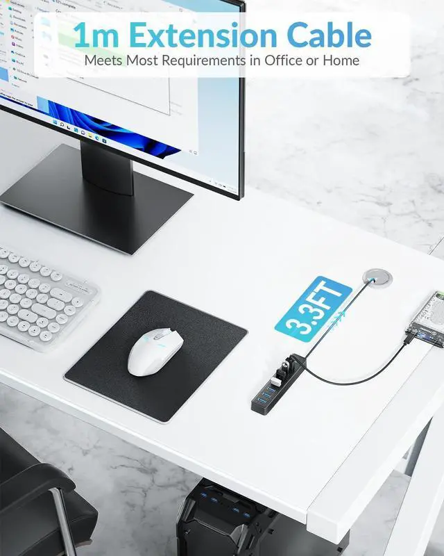 Alt view image 5 of 7 - 7 Port USB Hub 3.3FT/1M Long Cable USB 3.0 Hub Multi USB Port Hub Adapter Extension USB Splitter USB Hub for PC Compatible with All USB 3.0/2.0/1.1 Device