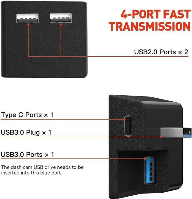 Alt view image 2 of 7 - Glove Box USB Hub for Tesla 2024 Model 3 Highland, YONZEE 4-in-1 ABS Flocking Multi Ports Glovebox USB Flash Drive Docking Station for Charging Data Transmission (Not Fit 2017-2023 Model 3)