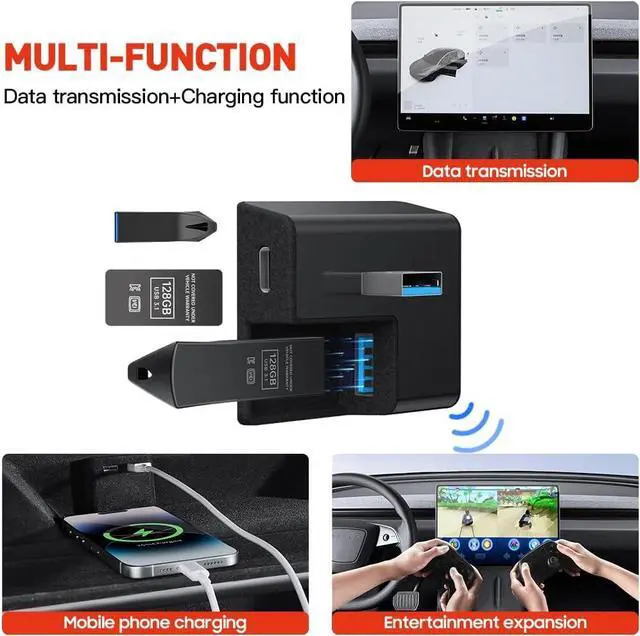 Alt view image 5 of 7 - Glove Box USB Hub for Tesla 2024 Model 3 Highland, YONZEE 4-in-1 ABS Flocking Multi Ports Glovebox USB Flash Drive Docking Station for Charging Data Transmission (Not Fit 2017-2023 Model 3)