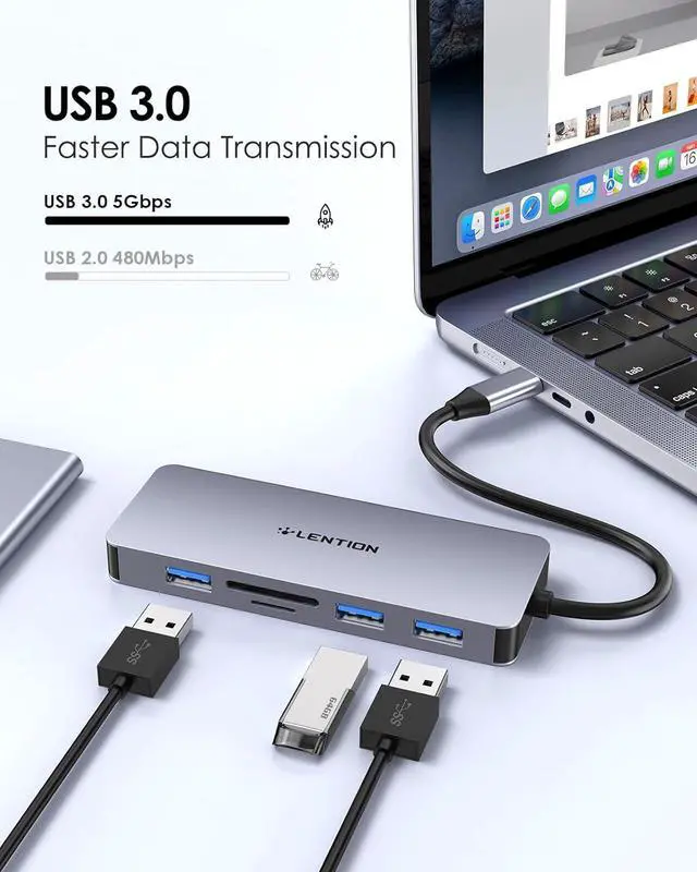 Alt view image 2 of 7 - LENTION USB C Hub with 4K HDMI, 3 USB 3.0, SD/Micro SD Card Reader Compatible 2023-2016 MacBook Pro, New Mac Air/Surface, Stable Driver Certified Multi-Port Adapter (CB-C18, Space Gray)