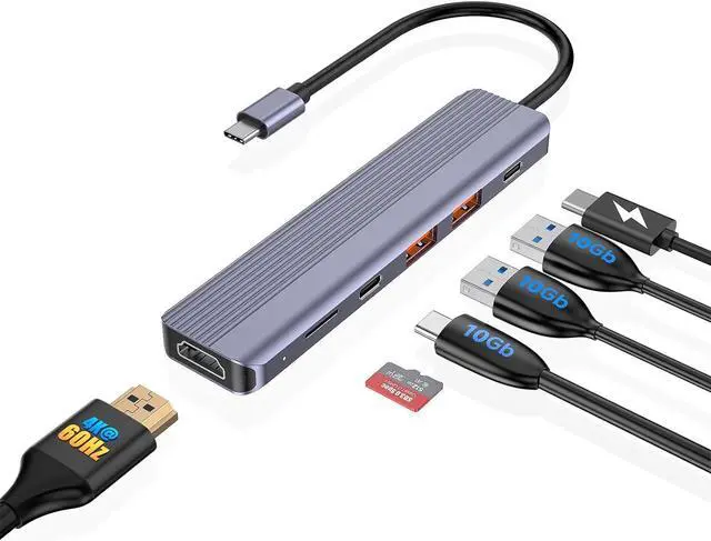 Main image of Type C USB Hub, 10Gbps USB C Hub, USB C Splitter with 1 USB C 3.2 Gen 2 and 2 USB A 3.2 Gen 2 Data Ports, 4K@60HZ HDMI, 100W PD, Micro SD 3.0 Card Reader, for MacBook, XPS, Dell, Samsung