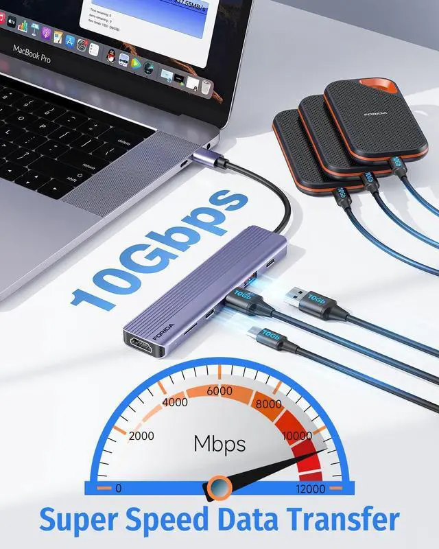 Alt view image 5 of 7 - Type C USB Hub, 10Gbps USB C Hub, USB C Splitter with 1 USB C 3.2 Gen 2 and 2 USB A 3.2 Gen 2 Data Ports, 4K@60HZ HDMI, 100W PD, Micro SD 3.0 Card Reader, for MacBook, XPS, Dell, Samsung