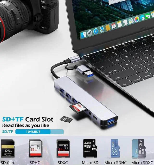 Alt view image 5 of 7 - USB Hub of PC,USB C Hub 8 in 1 USB Extender with 4 USB Port 1 USBC USB 3.0 Hub TF/SD Card Reader 3.5mm Audio Output for MacBook Pro/iPad Pro/HP Aluminum