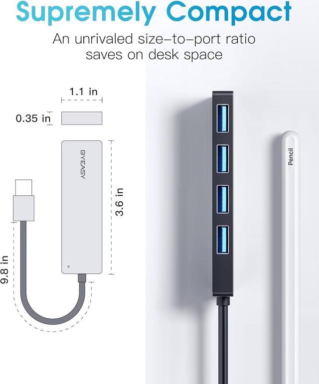 Alt view image 5 of 7 - BYEASY USB Hub, USB 3.1 C to USB 3.0 Hub with 4 Ports and 2ft Extended Cable, Ultra Slim Portable USB Splitter for MacBook, Mac Pro/Mini, iMac, Ps4, PS5, Surface Pro,Flash Drive, Samsung(Black)