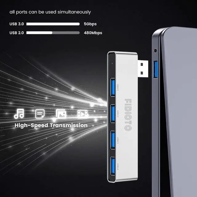 Alt view image 5 of 7 - Small USB Hub, Fidioto 4 Port USB Adapter(1 * 3.0 Hub, 3 * 2.0 Hub), Multi USB Port Expander for Laptop, iMac Pro, MacBook Air, Mac Mini/Pro, Notebook PC, USB Flash Drives and Mobile HDD Etc.