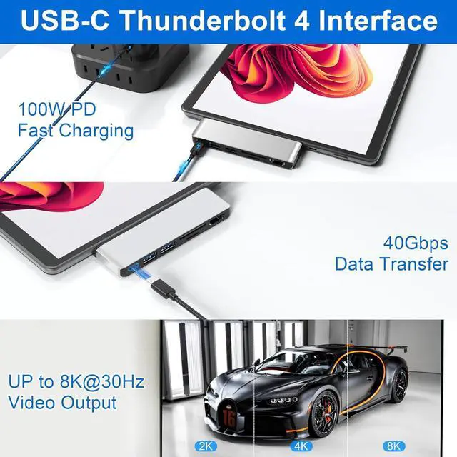 Alt view image 3 of 7 - Surface Pro 9/10/11/X USB Hub Docking Station Surface pro 9 Accessories with 4K HDMI USB-C Thunerbolt 4 (Display+Data+100W Charging) 2 USB 3.0 SD/TF USB C Hub for Surface Pro 9/Pro10/Pro11/ProX