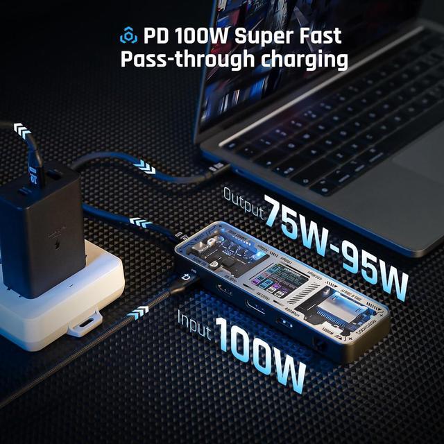 Alt view image 5 of 7 - DOCKCASE Explorer Edition USB C Hub (10-in-1) with 4K@60Hz HDMI & DP, Gigabit Ethernet,1 USB-C and 3 USB-A Ports,100W Power Delivery, UHS-II TF/SD Card Slot for MacBook Air/Pro,XPS,and More