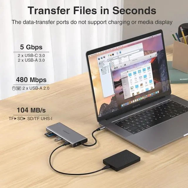 Alt view image 6 of 7 - USB C Hub USB-C Docking Station Dual Monitor 14 in 1 Triple Display Multiport Adapter with 2 HDMI+DP+7 USB Type C/A Ports+Ethernet+Audio, USBC Dongle for Dell/HP/Lenovo ThinkPad/Surface(Grey)