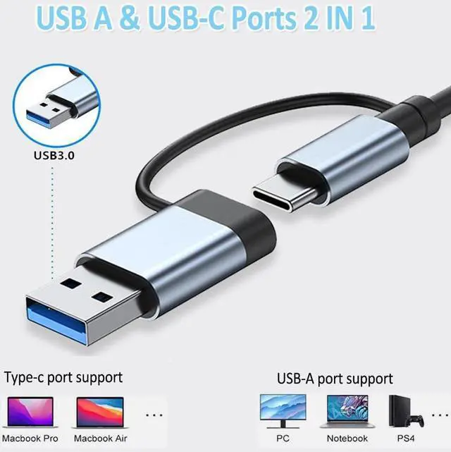Alt view image 3 of 7 - Aluminum 7 in 1 USB Hub USB C Hub with USB 3.0, Multiport USB Splitter Adapter with 5 USB & 2 USBC Ports for MacBook, ipad, Laptop, PS4, Flash Drive, HDD, Xbox, Printer, Mouse, Keyboard, HP