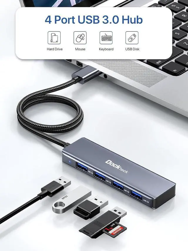 Alt view image 2 of 7 - USB Hub, Dockteck 4-Port USB 3.0 Splitter, Aluminum 2ft USB Extender Compatible with MacBook,XPS, Surface Pro,Mac Mini/Pro, iMac, Mouse, Keyboard, Flash Drive, HDD,Camera, and More