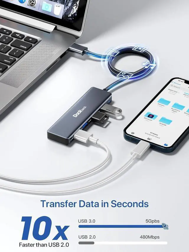 Alt view image 3 of 7 - USB Hub, Dockteck 4-Port USB 3.0 Splitter, Aluminum 2ft USB Extender Compatible with MacBook,XPS, Surface Pro,Mac Mini/Pro, iMac, Mouse, Keyboard, Flash Drive, HDD,Camera, and More