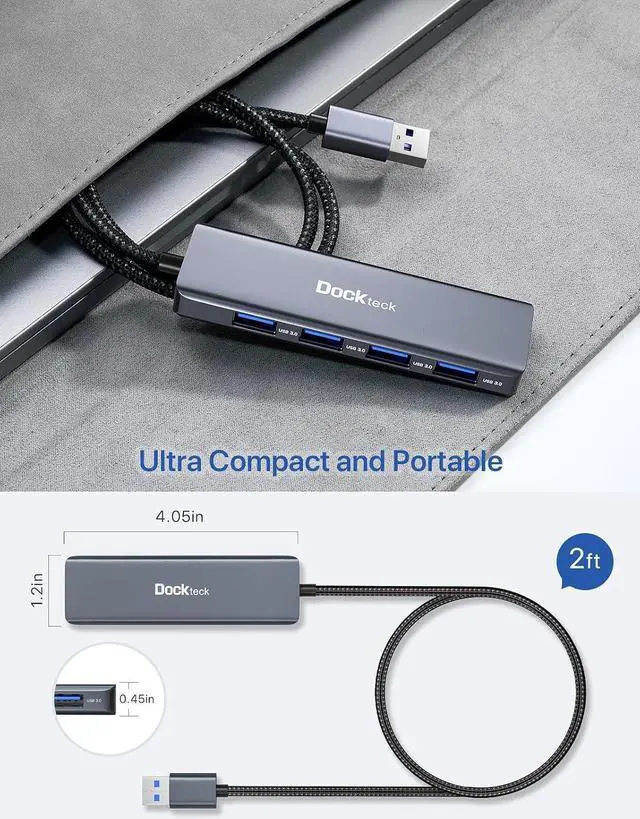 Alt view image 7 of 7 - USB Hub, Dockteck 4-Port USB 3.0 Splitter, Aluminum 2ft USB Extender Compatible with MacBook,XPS, Surface Pro,Mac Mini/Pro, iMac, Mouse, Keyboard, Flash Drive, HDD,Camera, and More