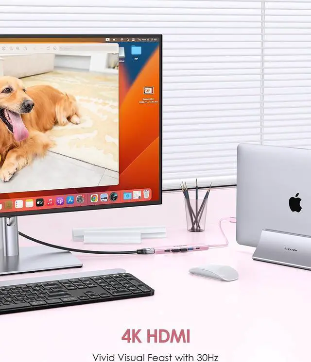 Alt view image 4 of 7 - LENTION USB C Hub Multiport Adapter with 100W PD Charging, 4K HDMI, 4 USB-A Data Ports, Type C Hub for 2023-2016 MacBook Pro, New Mac Air/Surface, Chromebook, iPhone 15 Pro/Pro Max (CH17, Rose Gold)