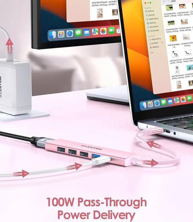 Alt view image 5 of 7 - LENTION USB C Hub Multiport Adapter with 100W PD Charging, 4K HDMI, 4 USB-A Data Ports, Type C Hub for 2023-2016 MacBook Pro, New Mac Air/Surface, Chromebook, iPhone 15 Pro/Pro Max (CH17, Rose Gold)