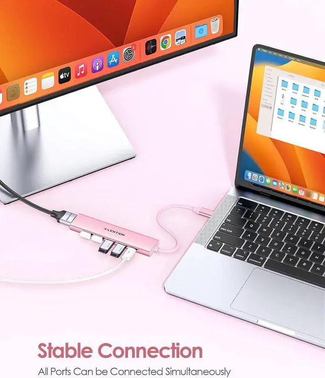 Alt view image 7 of 7 - LENTION USB C Hub Multiport Adapter with 100W PD Charging, 4K HDMI, 4 USB-A Data Ports, Type C Hub for 2023-2016 MacBook Pro, New Mac Air/Surface, Chromebook, iPhone 15 Pro/Pro Max (CH17, Rose Gold)