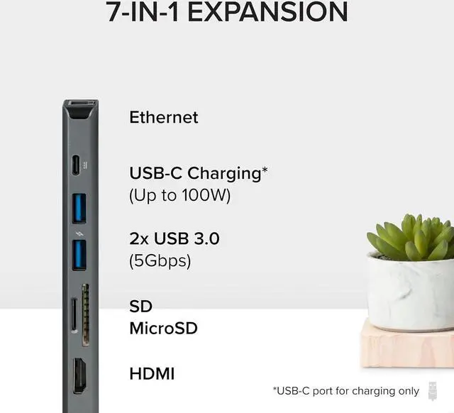 Alt view image 2 of 7 - 7-in-1 USB C Hub Multiport Adapter with Ethernet Driverless Compatibility with Mac Windows iPhone 15 Chromebook USB4 Thunderbolt 100W Charging Ethernet 4K60Hz HDMI 2X USB SD/microSD